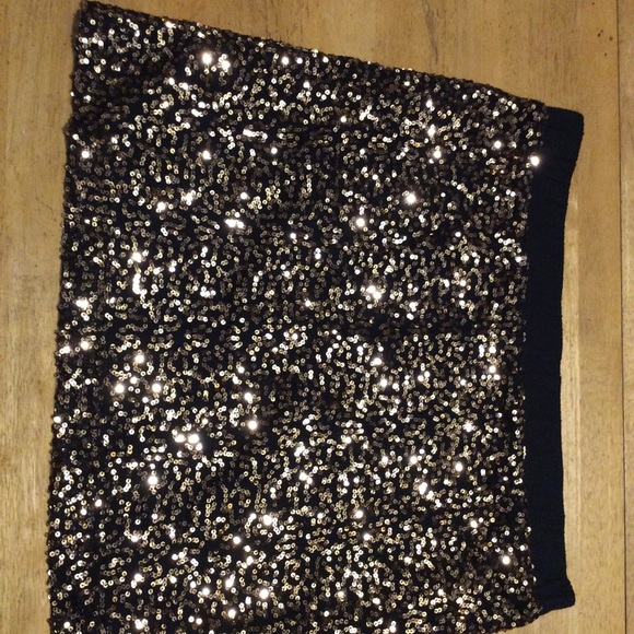 Black Gold Sequin Mini SKIRT Strapless TOP L - Picture 7 of 9